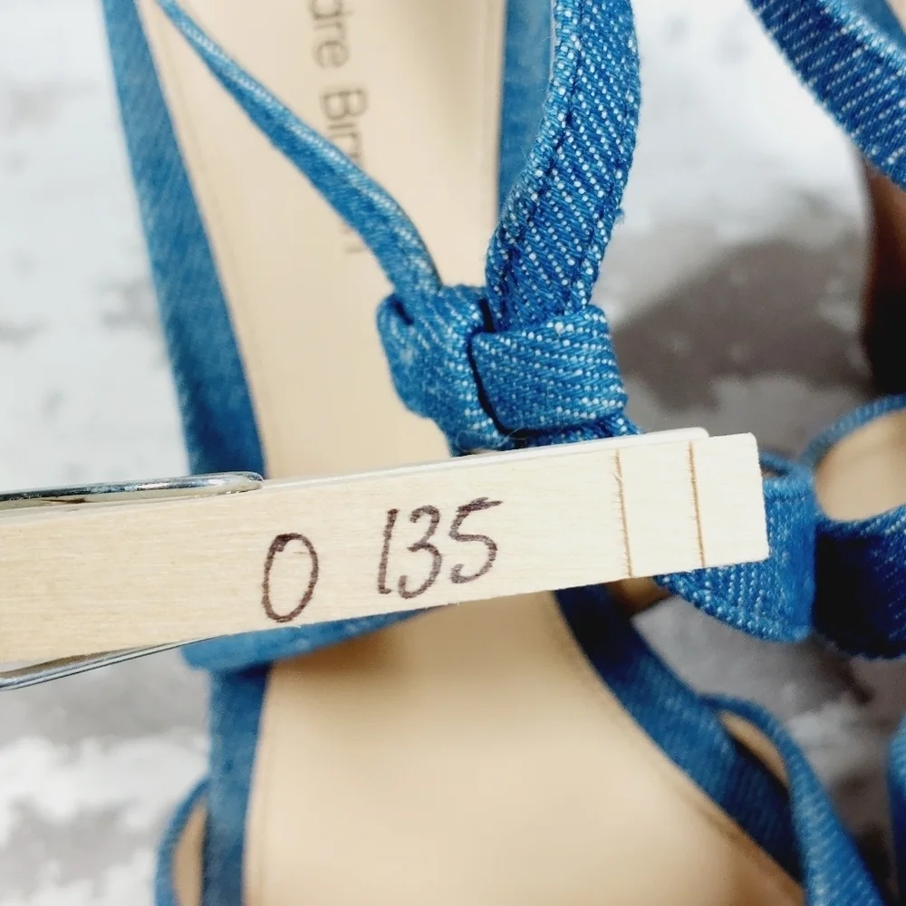 Alexandre Birman Denim Fabric Wedge Slip On Buckle Ankle Strap Sandals O135
